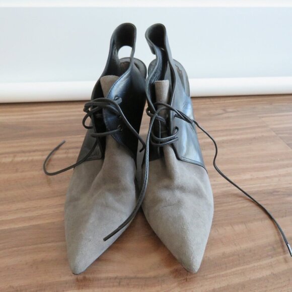 VINTAGE CHRISTIAN DIOR Black Gray Suede Leather Point Toe Wedge Slingback Shoes - Picture 7 of 16